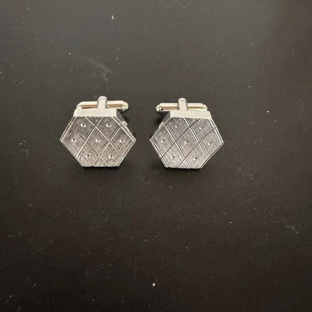 Vintage Silver Color‎ Modernist Hexagon Cufflinks Set Formal Event